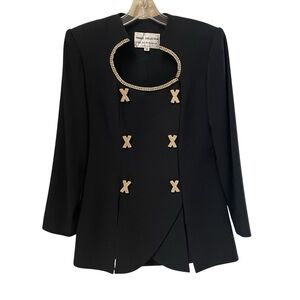 Private Collection by New York Black Blazer Gold Rhinestone Accents VTG 10